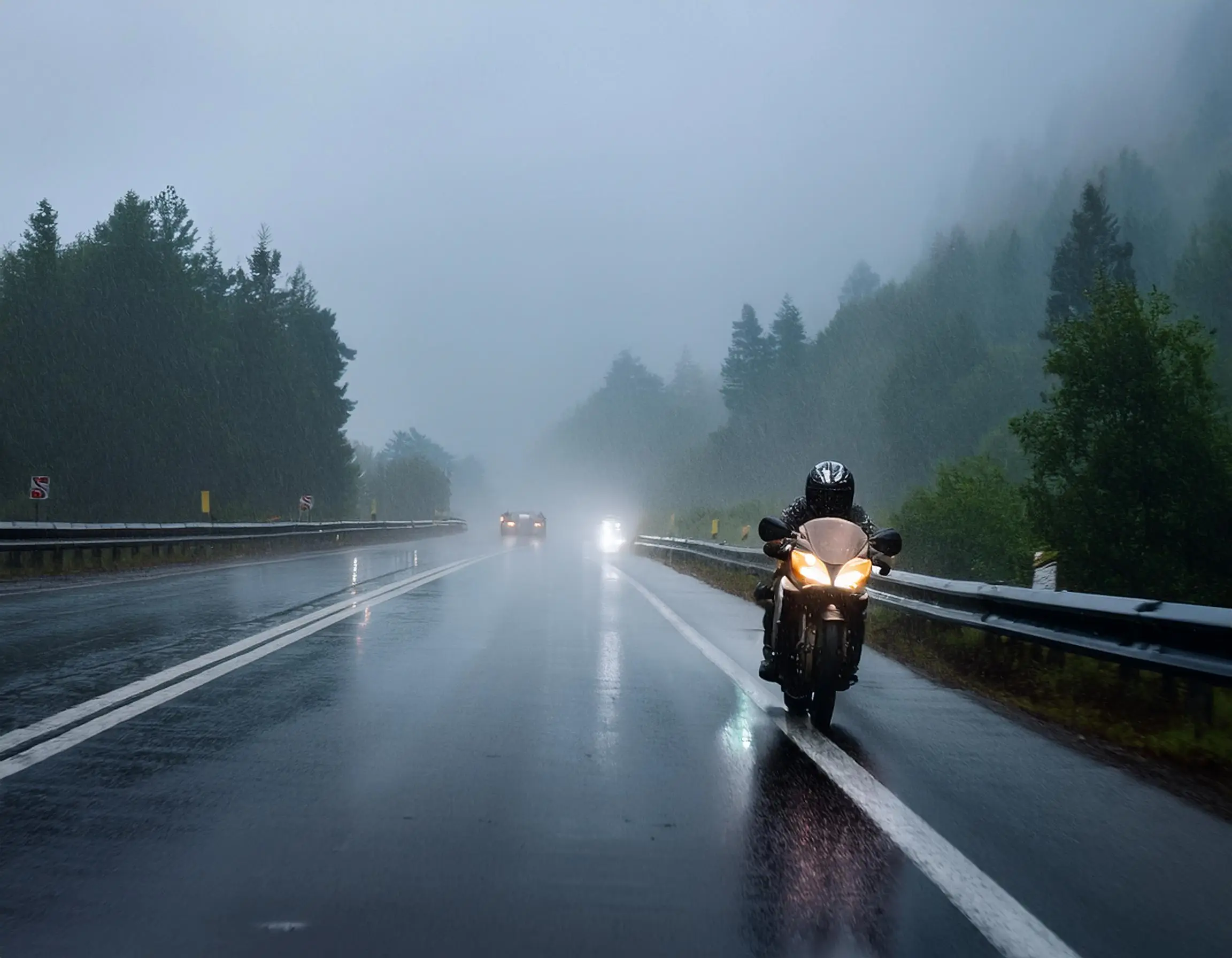 Firefly a rainy highway with poor visibility where a motorcycle is attempting to navigate through d 1 1 statistics on motorcycle accidents bergel magence llp 3